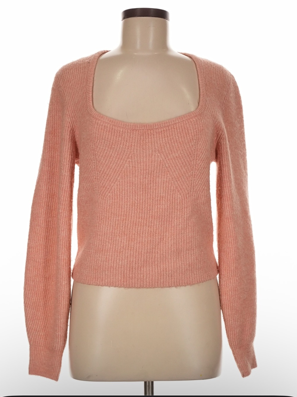 H&M Rib Knit Square Neck Long Scoop Sleeve Top pink / peach (M)